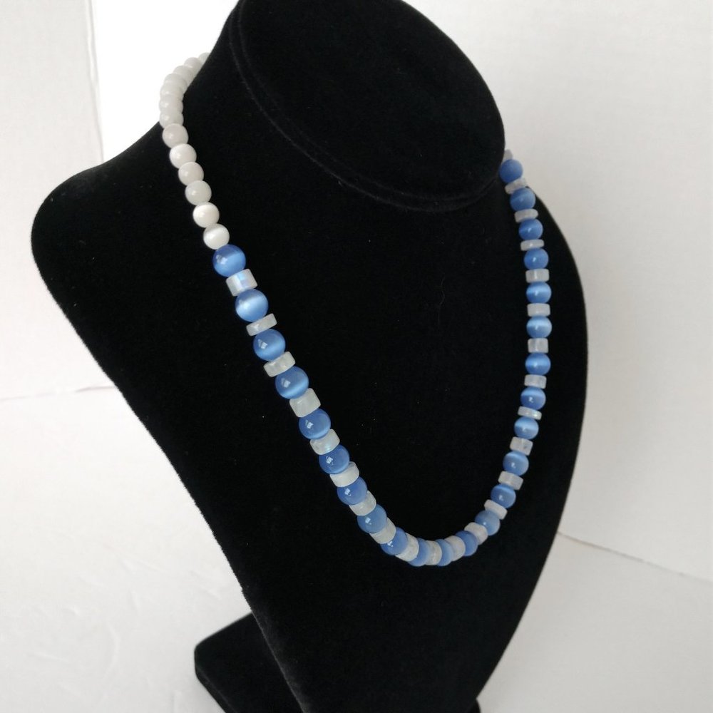 Periwinkle Blue Agate and White Quartz Necklace